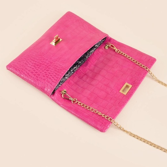 NWT Francesca's | Michele Croc Fold Over Crossbody, Fuchsia - Picture 5 of 8